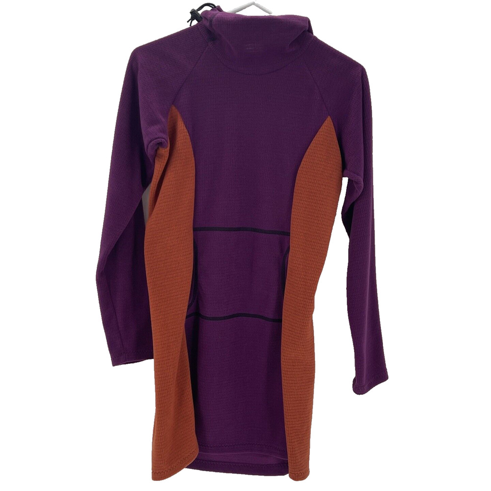 Melanzana Micro Grid Fleece Hoodie Dress Womens Small Purple Orange Leadville CO